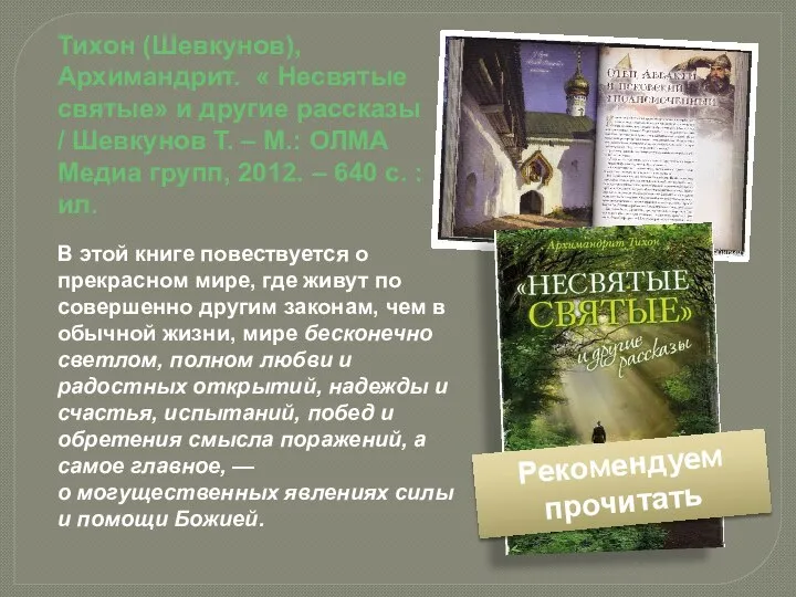 Тихон (Шевкунов), Архимандрит. « Несвятые святые» и другие рассказы / Шевкунов