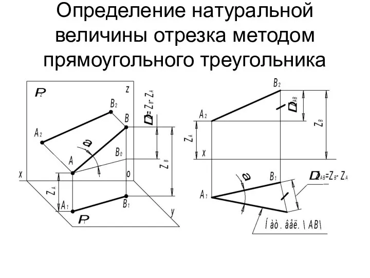 Определение натуральной величины отрезка методом прямоугольного треугольника