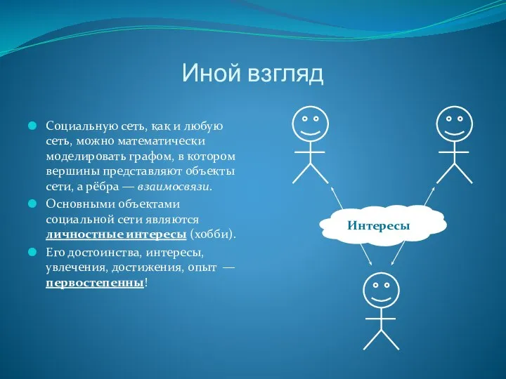 Иной взгляд Социальную сеть, как и любую сеть, можно математически моделировать