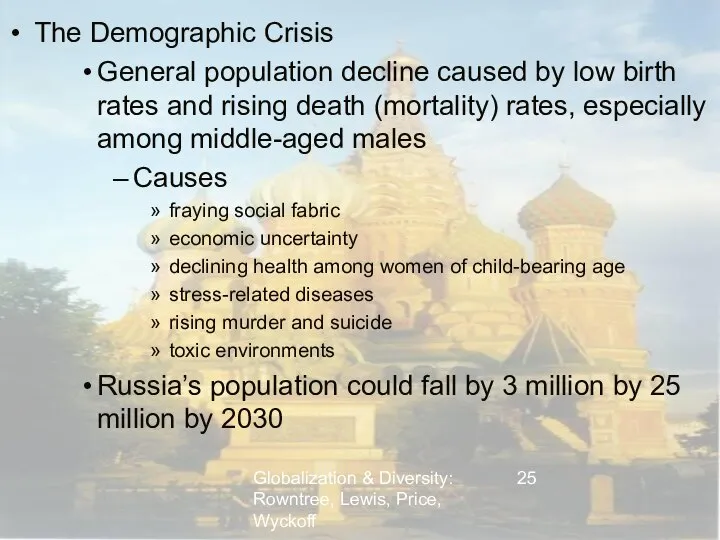 Globalization & Diversity: Rowntree, Lewis, Price, Wyckoff The Demographic Crisis General