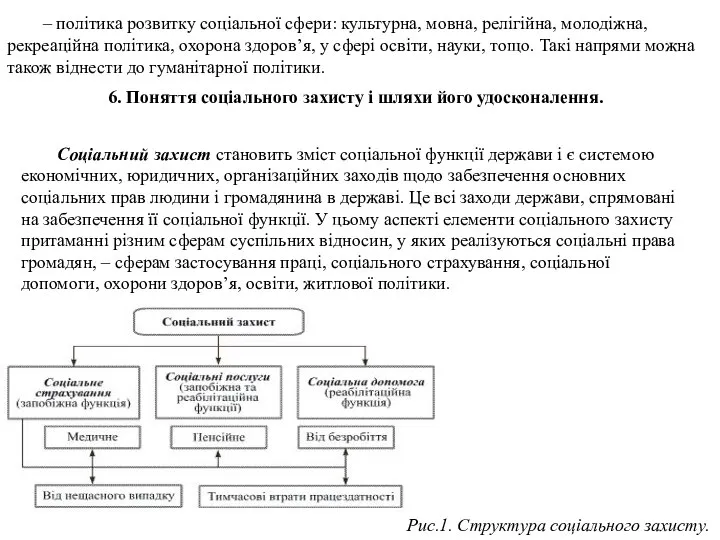 – політика розвитку соціальної сфери: культурна, мовна, релігійна, молодіжна, рекреаційна політика,