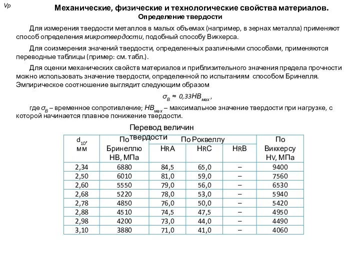 Механические, физические и технологические свойства материалов. Определение твердости Для измерения твердости