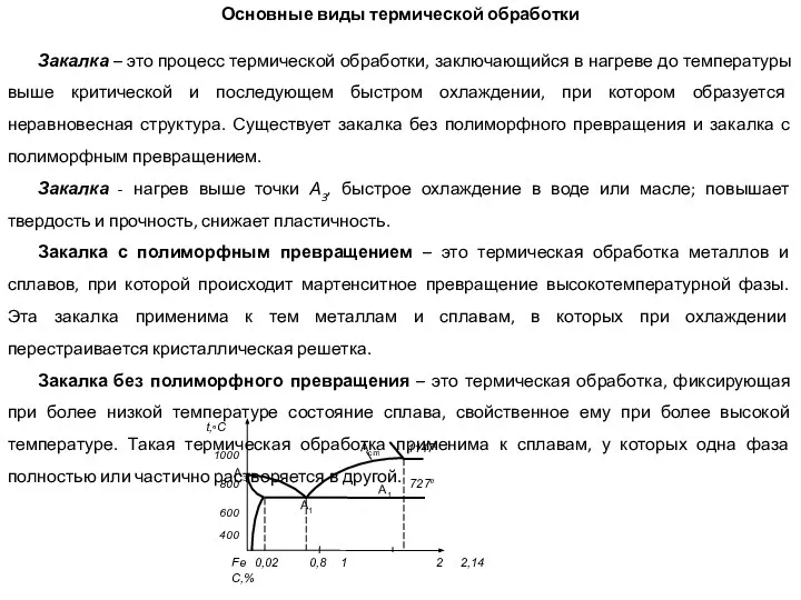 Закалка – это процесс термической обработки, заключающийся в нагреве до температуры