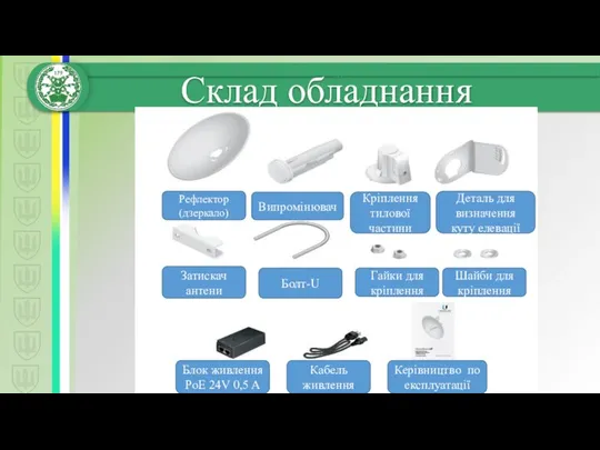 Рефлектор (дзеркало) Випромінювач Кріплення тилової частини Деталь для визначення куту елевації