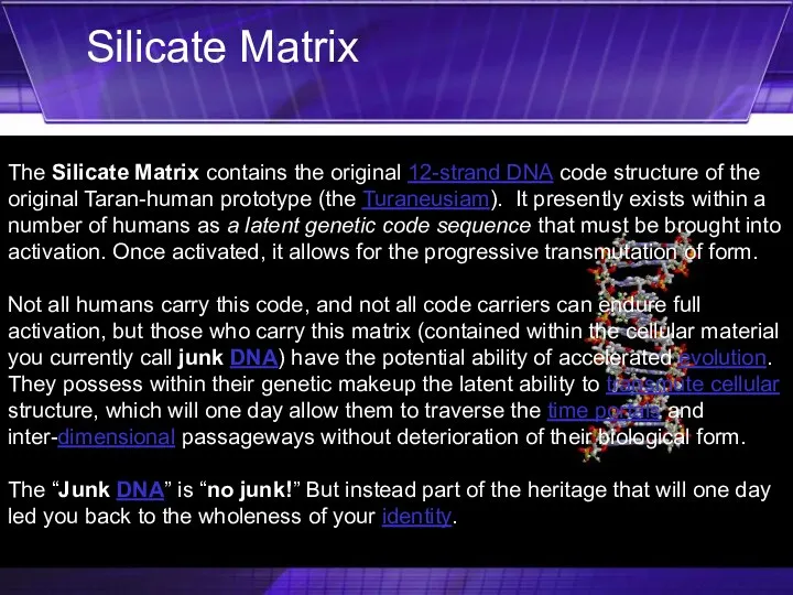 The Silicate Matrix contains the original 12-strand DNA code structure of