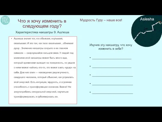 Что я хочу изменить в следующем году? Характеристика накшатры 9. Ашлеша