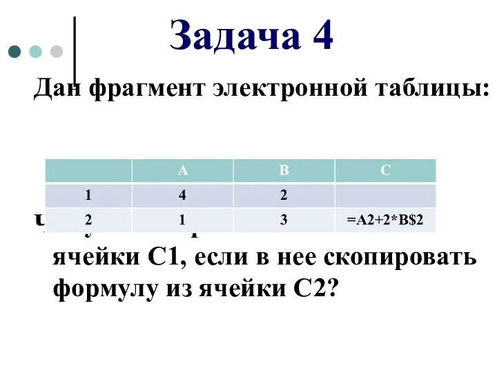 Дан фрагмент электронной таблицы: Чему станет равным значение ячейки С1, если