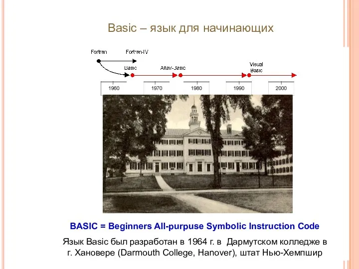 Basic – язык для начинающих BASIC = Beginners All-purpuse Symbolic Instruction