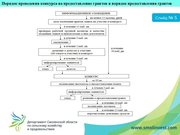 Слайд № 5 Порядок проведения конкурса на предоставление грантов и порядок предоставления грантов