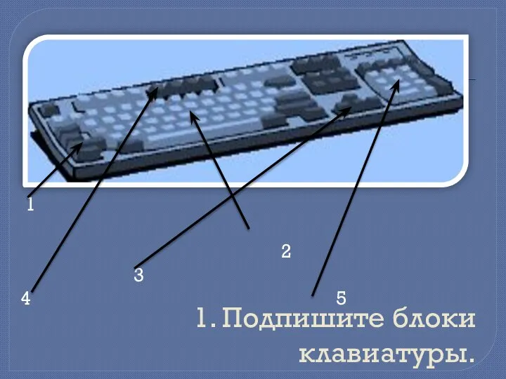 1. Подпишите блоки клавиатуры. 1 2 3 4 5