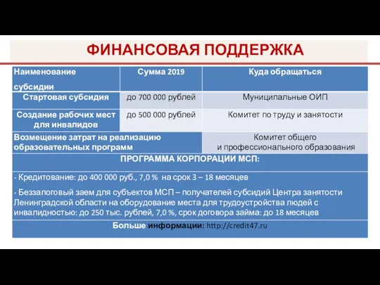 ФИНАНСОВАЯ ПОДДЕРЖКА