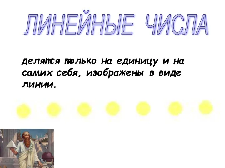 делятся только на единицу и на самих себя, изображены в виде линии. ЛИНЕЙНЫЕ ЧИСЛА