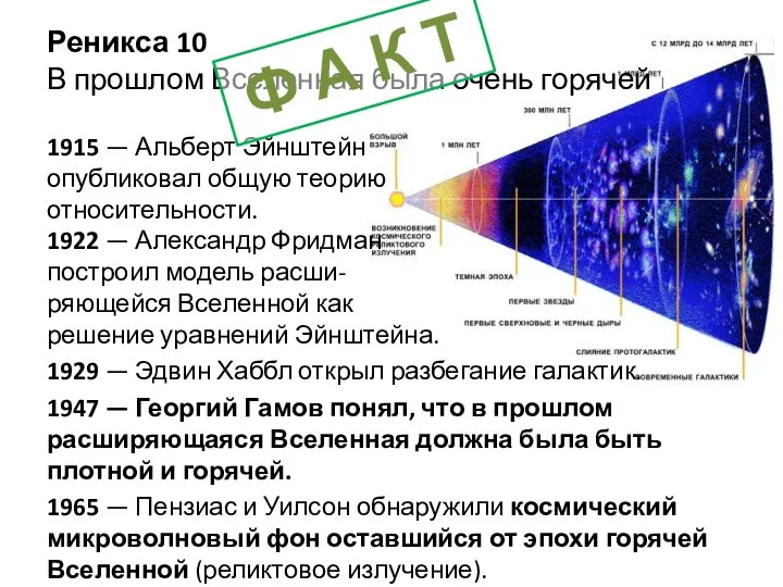 Реникса 10 В прошлом Вселенная была очень горячей 1915 — Альберт