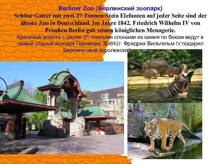 Berliner Zoo (Берлинский зоопарк) Schöne Gatter mit zwei 27-Tonnen-Stein Elefanten auf