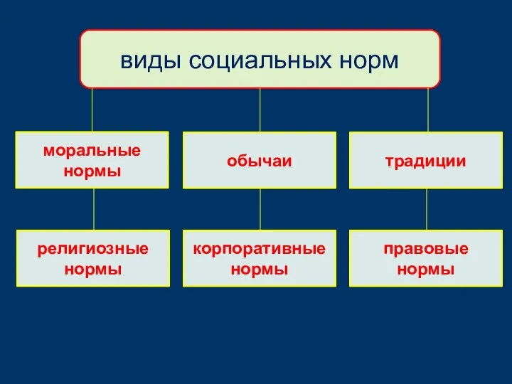 виды социальных норм моральные нормы обычаи традиции религиозные нормы корпоративные нормы правовые нормы