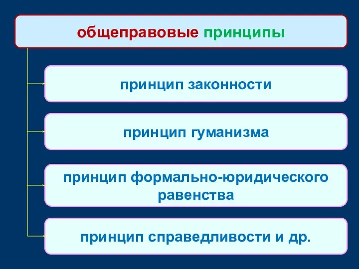 общеправовые принципы принцип законности принцип гуманизма принцип формально-юридического равенства принцип справедливости и др.