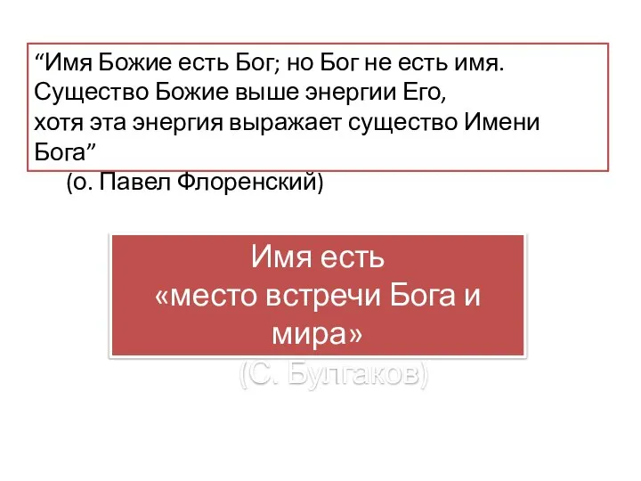 “Имя Божие есть Бог; но Бог не есть имя. Существо Божие