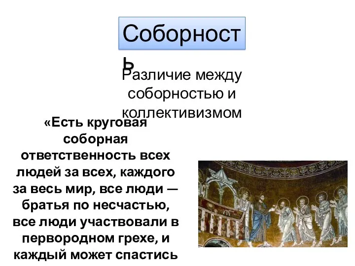 Различие между соборностью и коллективизмом «Есть круговая соборная ответственность всех людей