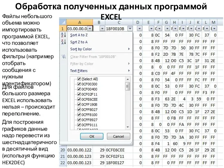 Обработка полученных данных программой EXCEL Файлы небольшого объема можно импортировать программой