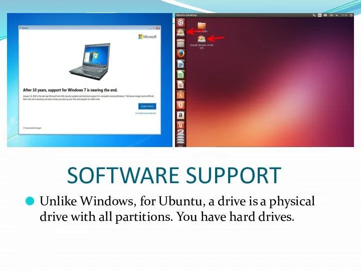 SOFTWARE SUPPORT Unlike Windows, for Ubuntu, a drive is a physical