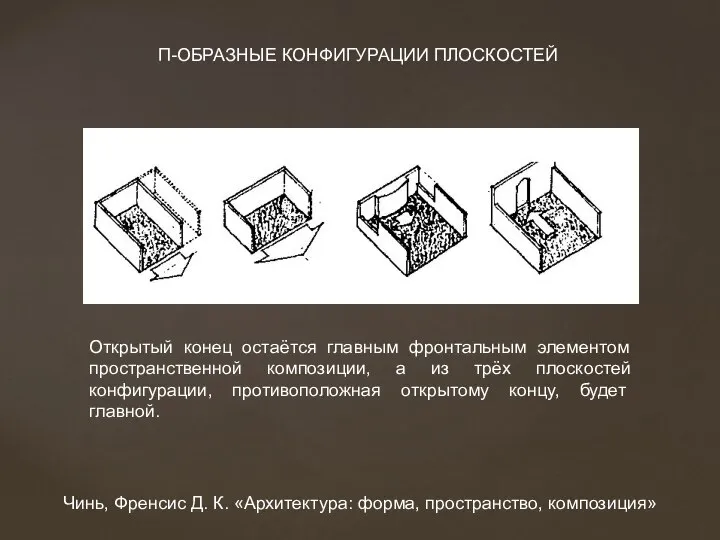 Открытый конец остаётся главным фронтальным элементом пространственной композиции, а из трёх