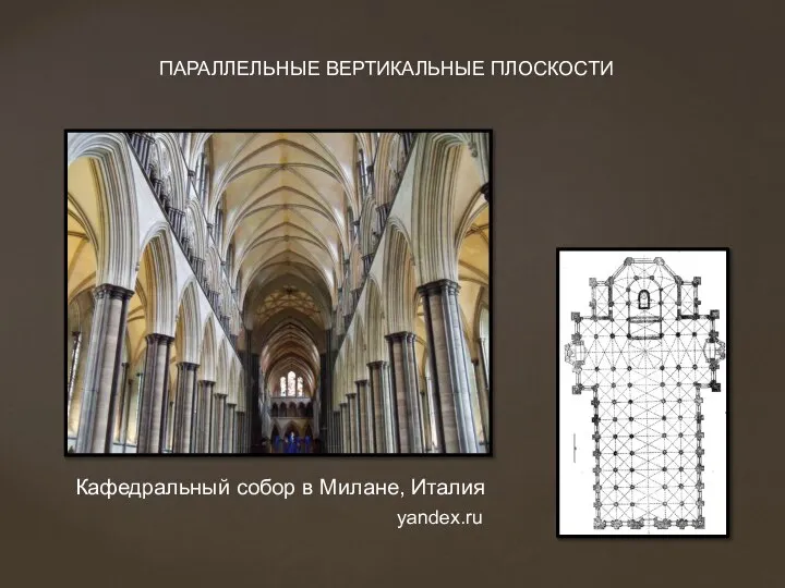 Кафедральный собор в Милане, Италия ПАРАЛЛЕЛЬНЫЕ ВЕРТИКАЛЬНЫЕ ПЛОСКОСТИ yandex.ru