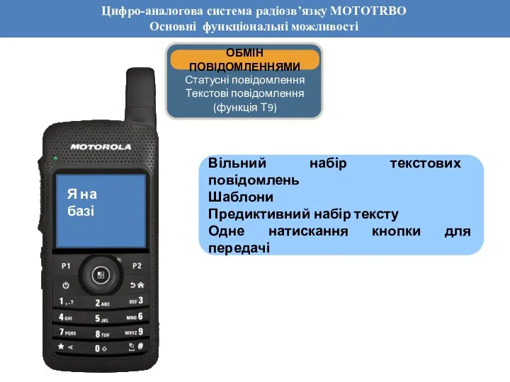 Обзор основных функций системы Dimetra IP Цифро-аналогова система радіозв’язку MOTOTRBO Основні