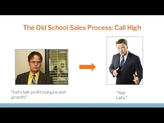 The Old School Sales Process: Call High “Let’s talk profit margins and growth!” “Yes! Let’s.”