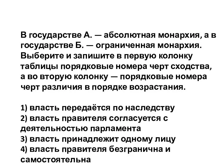 В государстве А. — абсолютная монархия, а в государстве Б. —