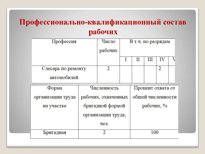 Профессионально-квалификационный состав рабочих