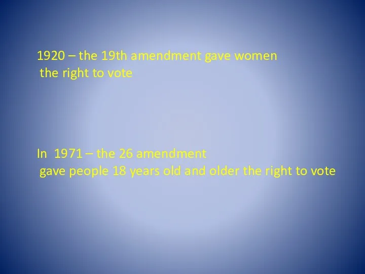 1920 – the 19th amendment gave women the right to vote