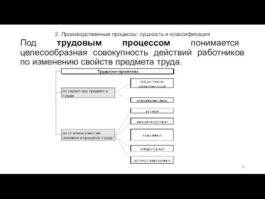 2. Производственные процессы: сущность и классификация Под трудовым процессом понимается целесообразная