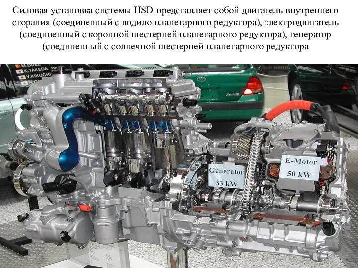 Силовая установка системы HSD представляет собой двигатель внутреннего сгорания (соединенный с