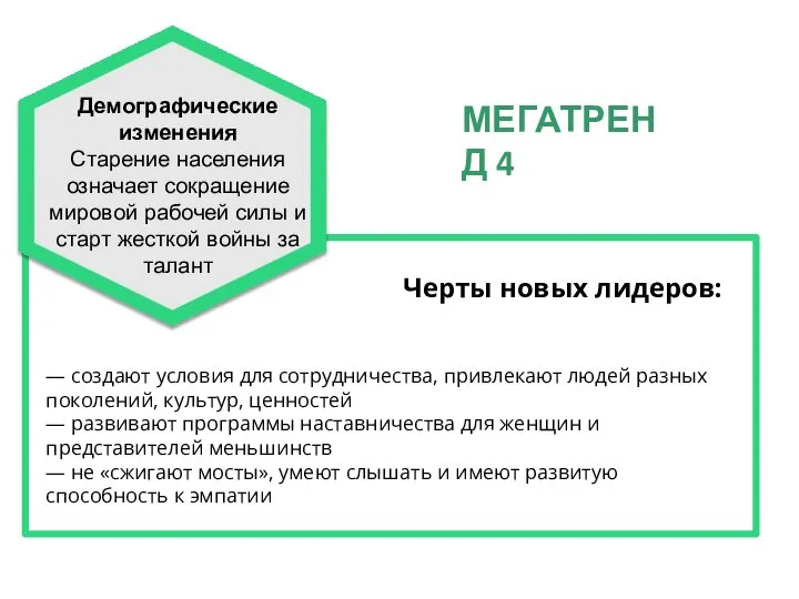 Черты новых лидеров: — создают условия для сотрудничества, привлекают людей разных