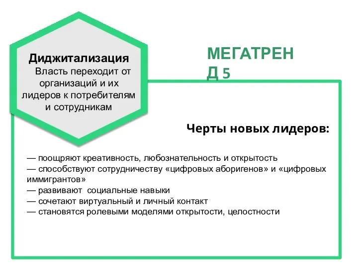 Черты новых лидеров: — поощряют креативность, любознательность и открытость — способствуют