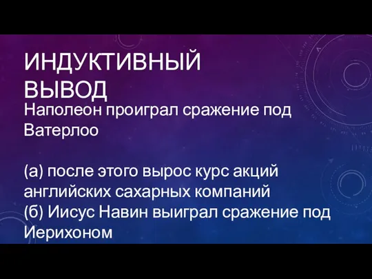 ИНДУКТИВНЫЙ ВЫВОД Наполеон проиграл сражение под Ватерлоо (а) после этого вырос