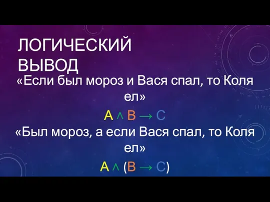 ЛОГИЧЕСКИЙ ВЫВОД «Если был мороз и Вася спал, то Коля ел»