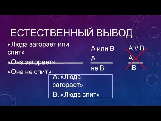 ЕСТЕСТВЕННЫЙ ВЫВОД А: «Люда загорает» В: «Люда спит» А V В