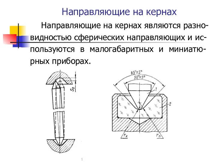 Направляющие на кернах Направляющие на кернах являются разно- видностью сферических направляющих