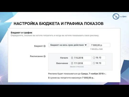 НАСТРОЙКА БЮДЖЕТА И ГРАФИКА ПОКАЗОВ