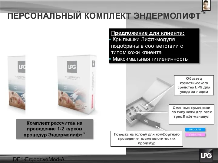 DF1-ErgodriveMed-A projet Комплект рассчитан на проведение 1-2 курсов процедур Эндермолифт™ Предложение