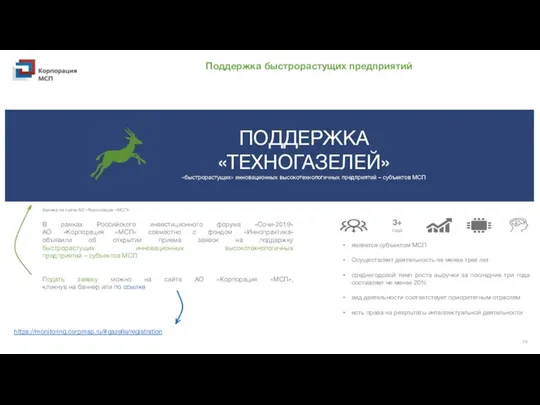 Поддержка быстрорастущих предприятий В рамках Российского инвестиционного форума «Сочи-2019» АО «Корпорация