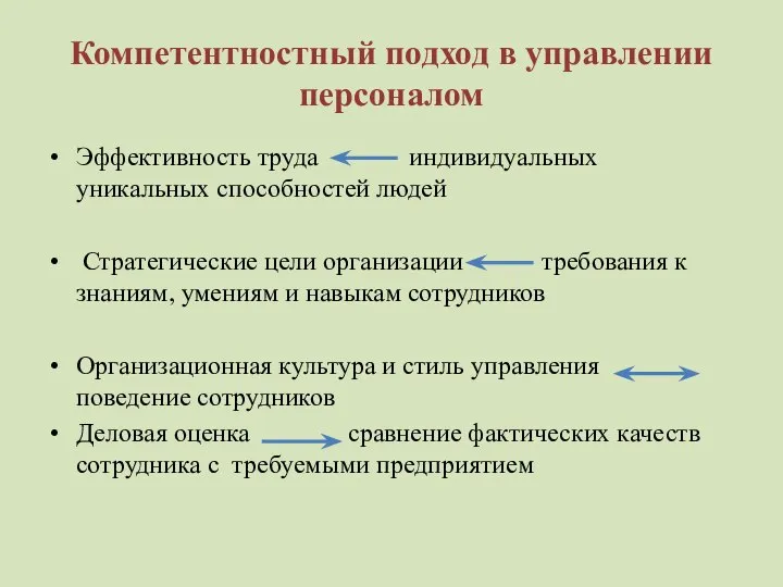 Компетентностный подход в управлении персоналом Эффективность труда индивидуальных уникальных способностей людей