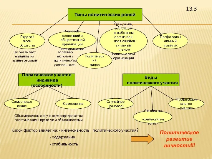13.3 Типы политических ролей Рядовой член общества Человек, состоящий в общественной