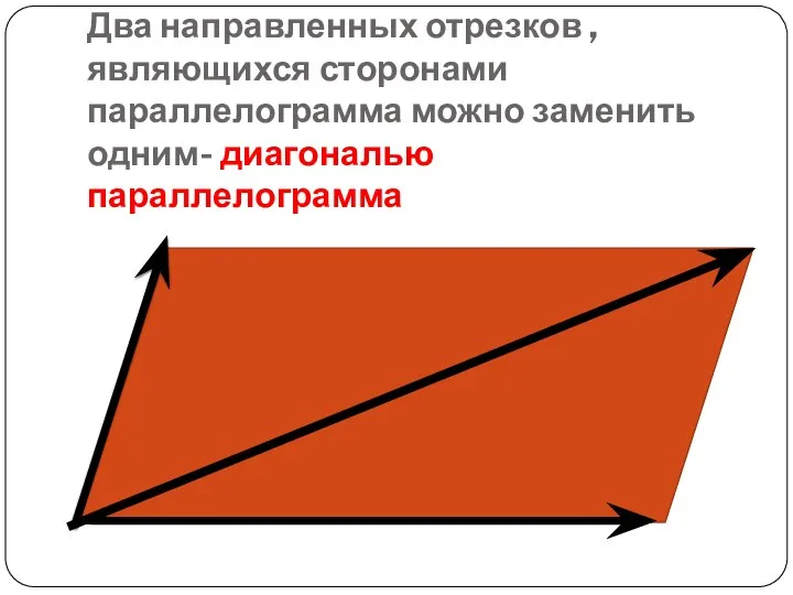 Два направленных отрезков , являющихся сторонами параллелограмма можно заменить одним- диагональю параллелограмма