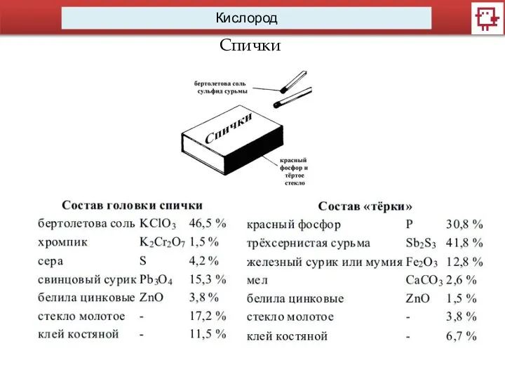 Кислород Спички