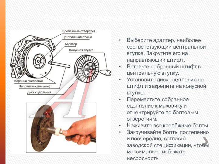 Способ применения JTC-2120 Выберите адаптер, наиболее соответствующий центральной втулке. Закрутите его