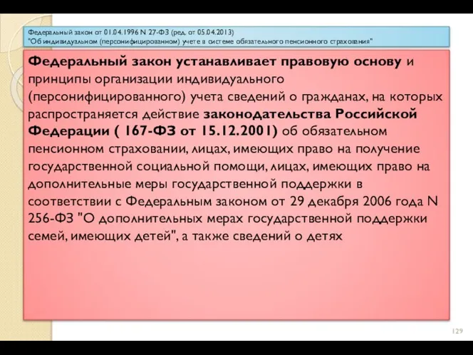 Федеральный закон от 01.04.1996 N 27-ФЗ (ред. от 05.04.2013) "Об индивидуальном