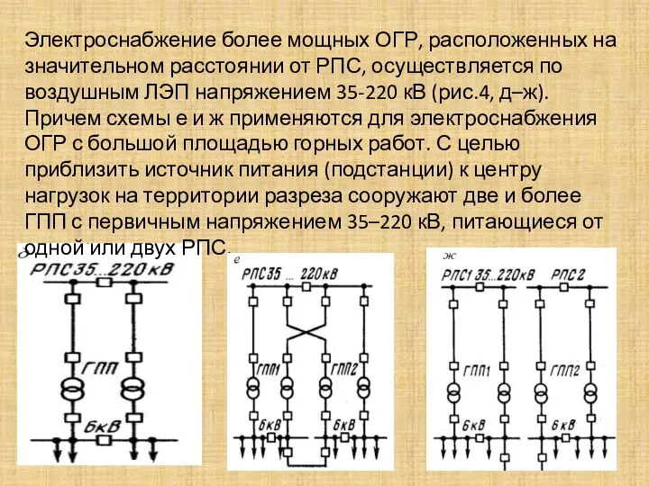 Электроснабжение более мощных ОГР, расположенных на значительном расстоянии от РПС, осуществляется