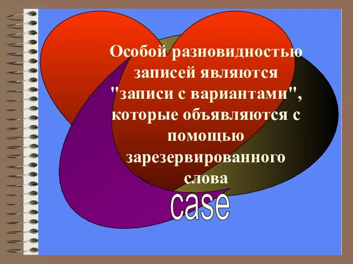 Особой разновидностью записей являются "записи с вариантами", которые объявляются с помощью зарезервированного слова case